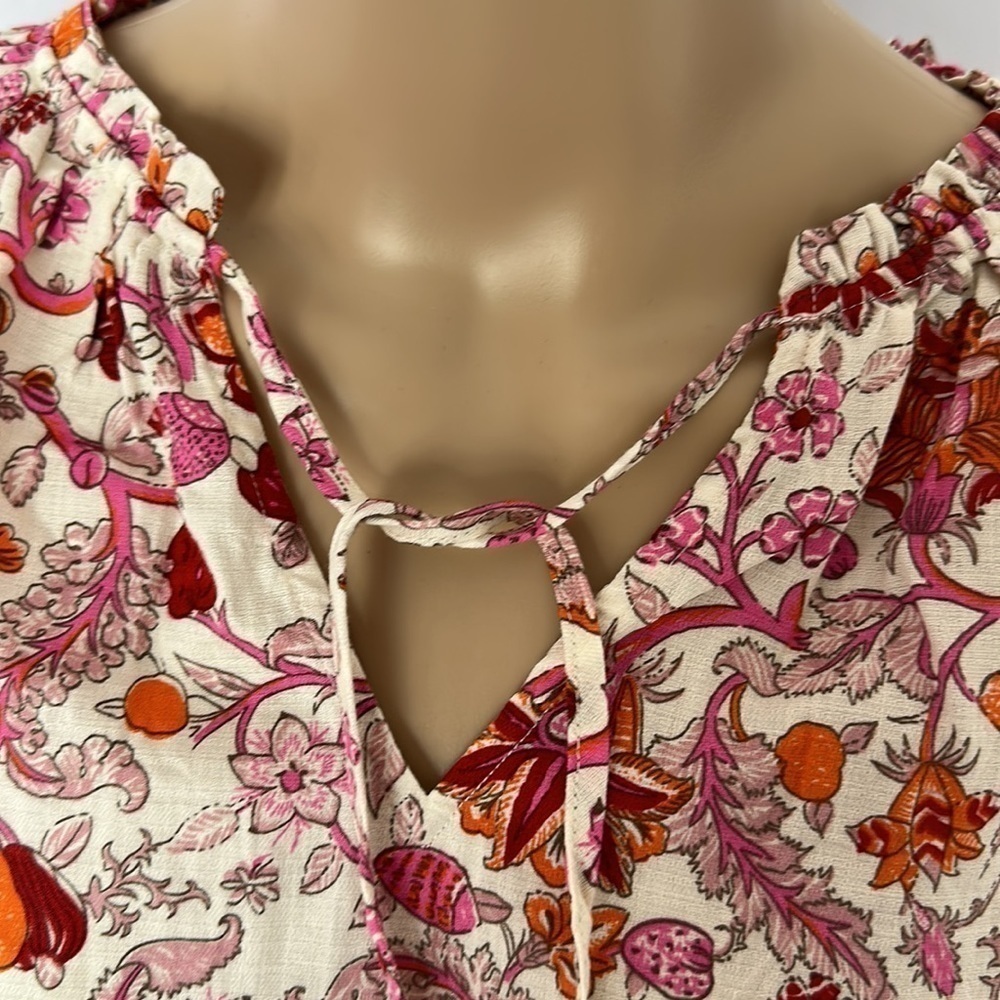 Knox Rose White Top Blouse Floral Pink Red Orange Flutter Sleeve - Picture 4 of 7